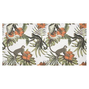 Monkey red hibiscus flower palm leaves floral patt Tablecloth