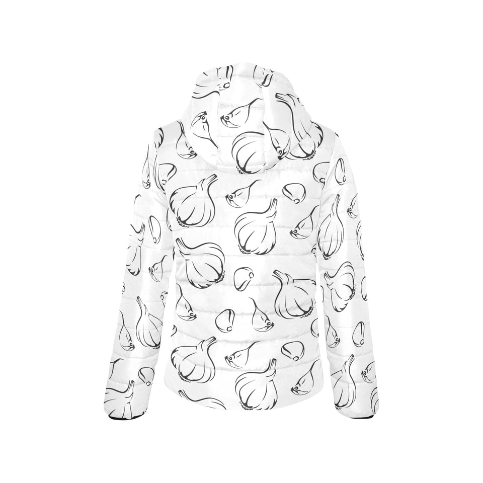Garlic pattern black white Women's Padded Hooded Jacket