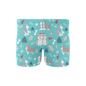 Christmas cute siberian husky puppie pattern Men's Swimming Trunks