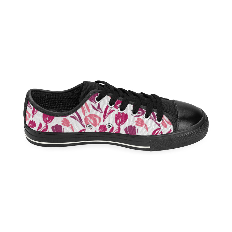 pink sketch tulip pattern Men's Low Top Canvas Shoes Black