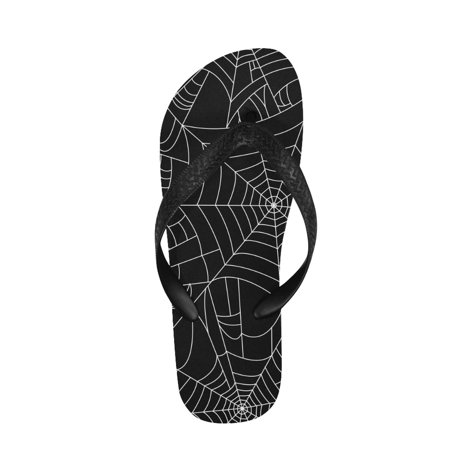 Spider web pattern Black background white cobweb Unisex Flip Flops