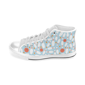 Bowling ball bowling pins blue blackground Men's High Top Canvas Shoes White