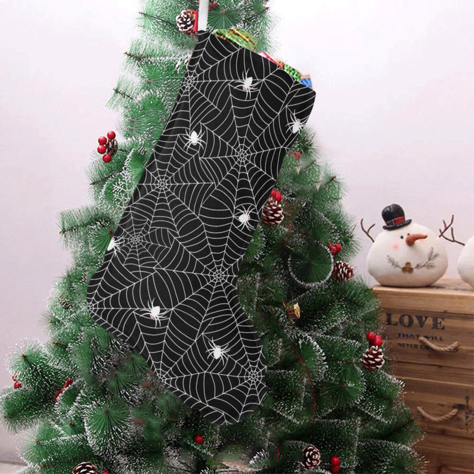 Spider web design pattern Black background white c Christmas Stocking