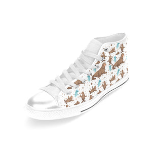 sea lion Seals jellyfish pattern Women's High Top Canvas Shoes White