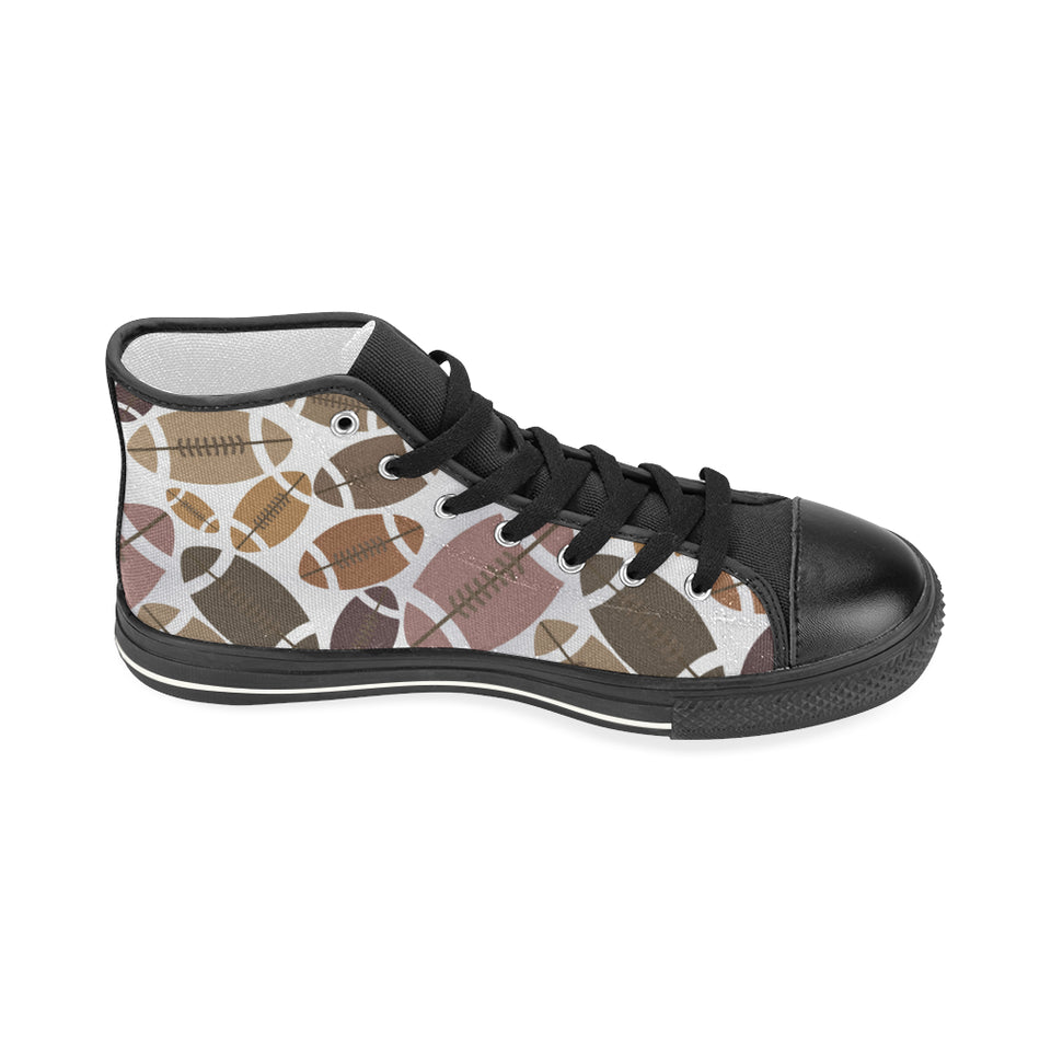 American football ball pattern Women's High Top Canvas Canvas Shoes Black