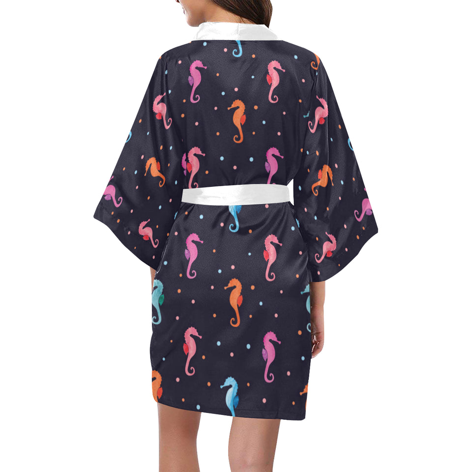 Watercolor colorful seahorse pattern Women's Short Kimono Robe