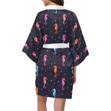 Watercolor colorful seahorse pattern Women's Short Kimono Robe