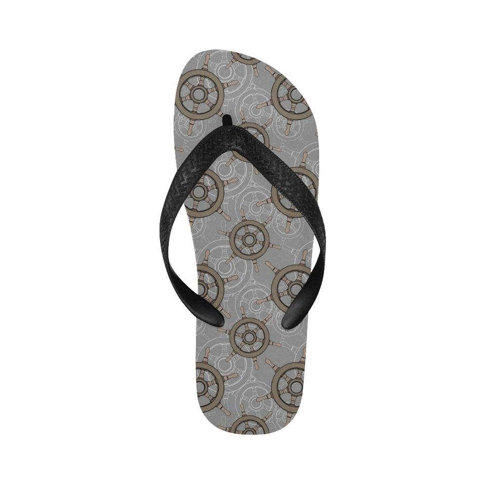 nautical wood steering wheel pattern Unisex Flip Flops