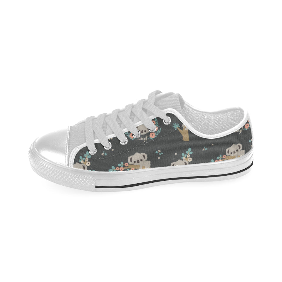 Cute koala pattern Men's Low Top Canvas Shoes White