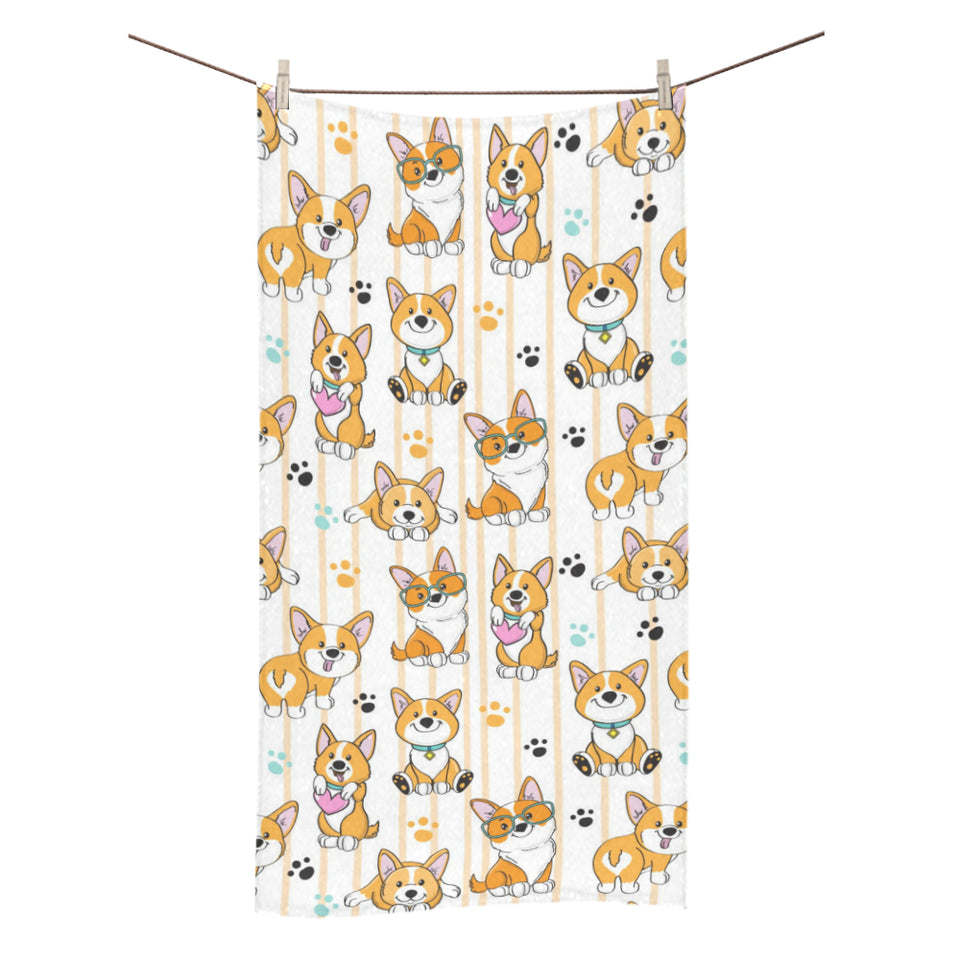 Cute dog corgi striped background pattern Bath Towel