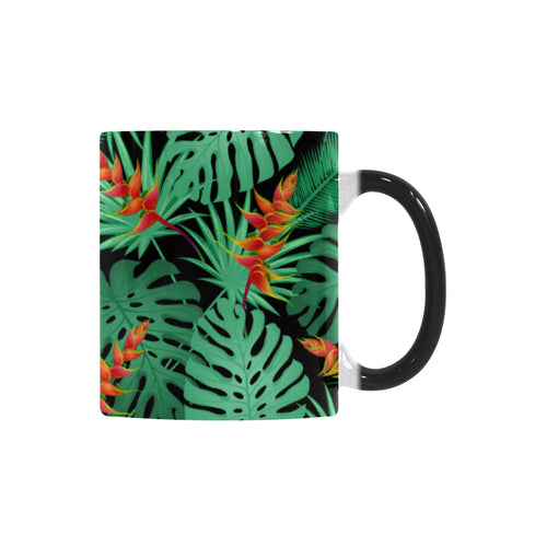 heliconia flower palm monstera leaves black backgr Morphing Mug Heat Changing Mug