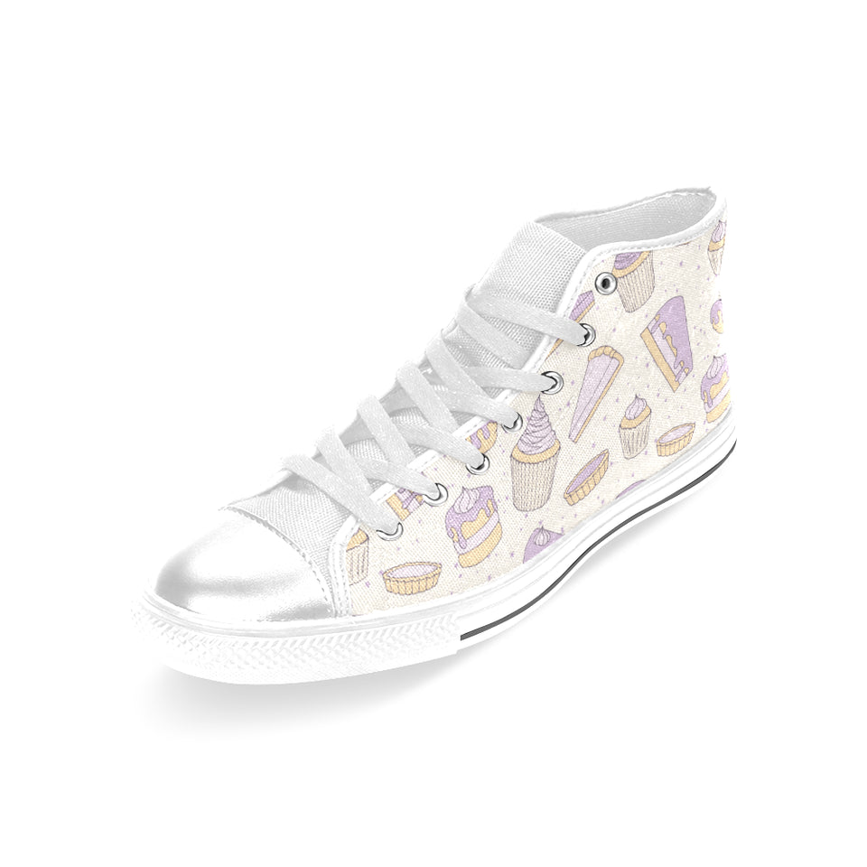 Cakes pies tarts muffins and eclairs purple bluebe Women's High Top Canvas Canvas Shoes White