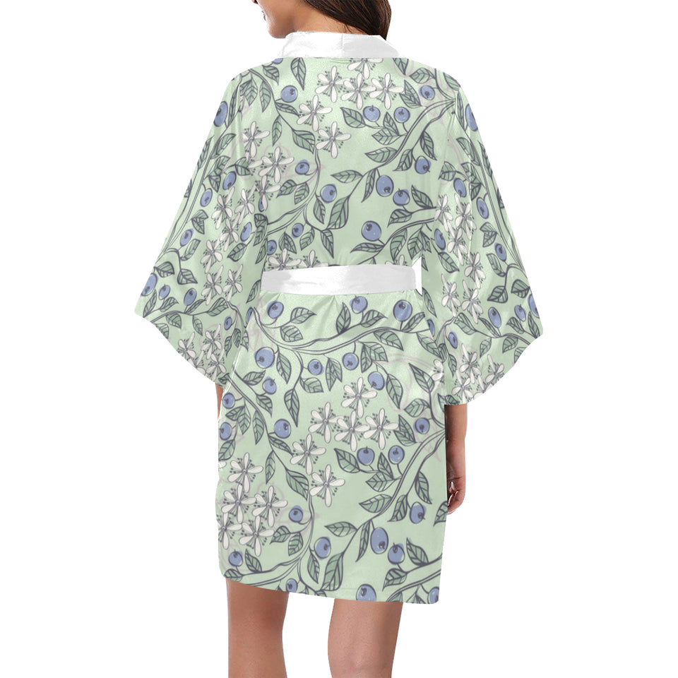 hand drawn blueberry pattern Women's Short Kimono Robe