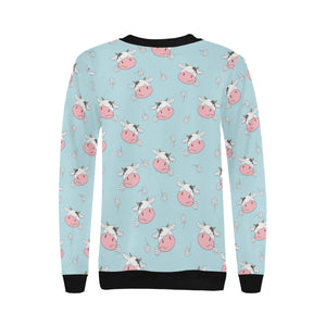 Cute cow flower pattern Women's Crew Neck Sweatshirt