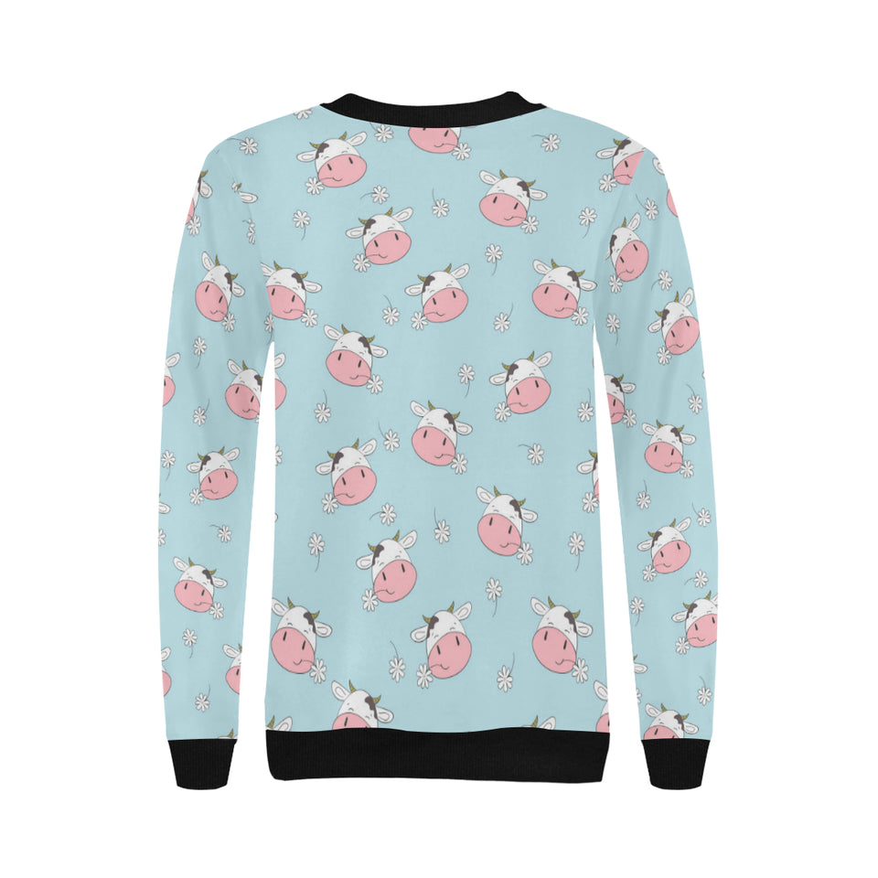 Cute cow flower pattern Women's Crew Neck Sweatshirt