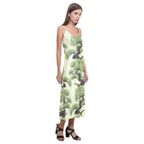 Bonsai pattern V-Neck Open Fork Long Dress