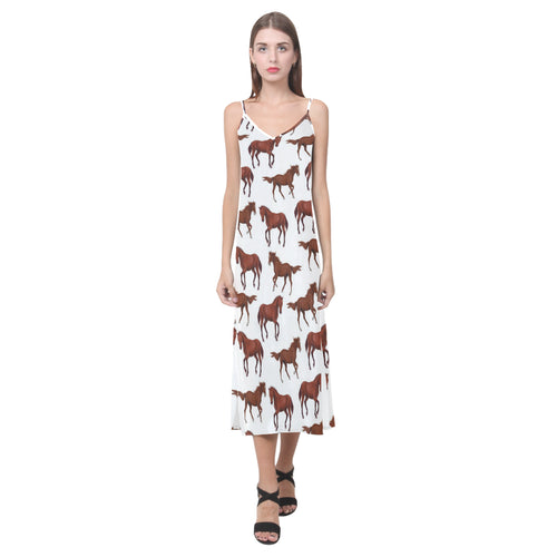 Horses running pattern background V-Neck Open Fork Long Dress