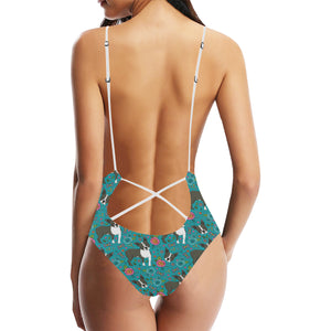 Boston terrier beautiful flower pattern Women's One-Piece Swimsuit