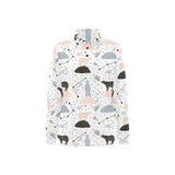 Polar bears star poka dot pattern Women's Long Sleeve Polo Shirt