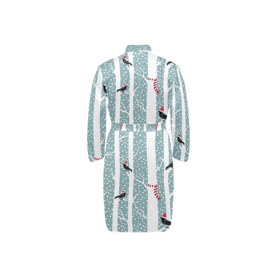 Crows christmas hat scarf Men's Long Sleeve Belted Night Robe