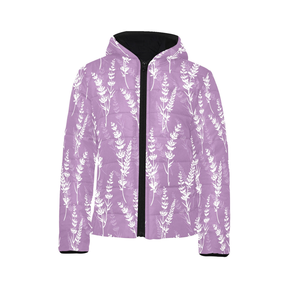 Lavender flowers purple pattern Kids' Boys' Girls' Padded Hooded Jacket