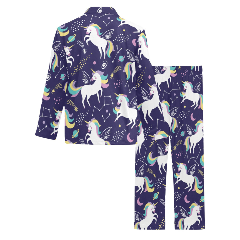 Hand drawn cute unicorn star planet Men's Long Pajama Set