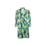 Colorful parrot exotic flower leaves Men's Long Sleeve Belted Night Robe
