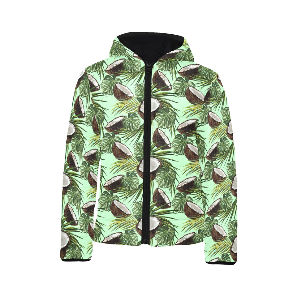 Coconut Pattern Print Design 02 Kids' Boys' Girls' Padded Hooded Jacket