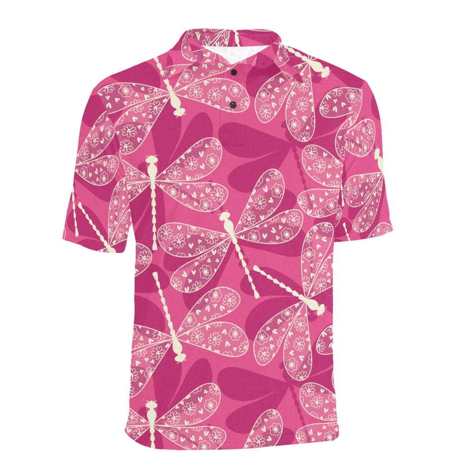 Beautiful dragonfly pink background Men's All Over Print Polo Shirt