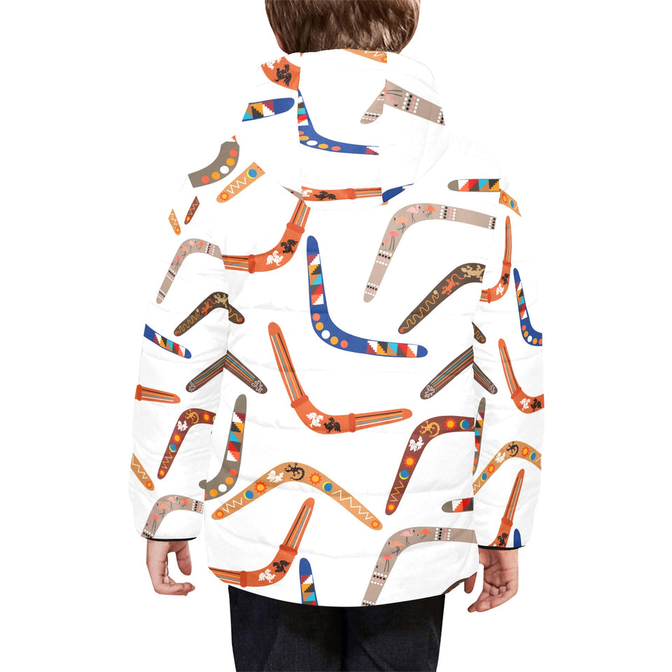 Boomerang Australian aboriginal ornament pattern Kids' Boys' Girls' Padded Hooded Jacket