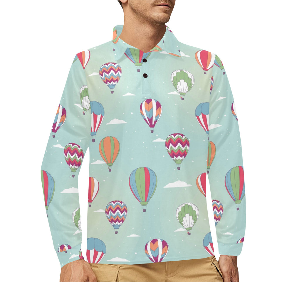 Hot Air Balloon design Pattern Men's Long Sleeve Polo Shirt