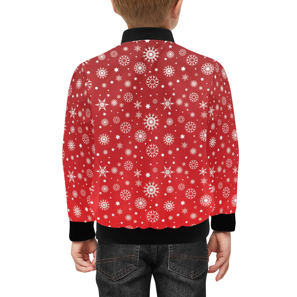 Snowflake pattern red background Kids' Boys' Girls' Bomber Jacket