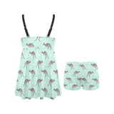Kangaroo pattern background Chest Sexy Pleated Two Piece Swim Dress