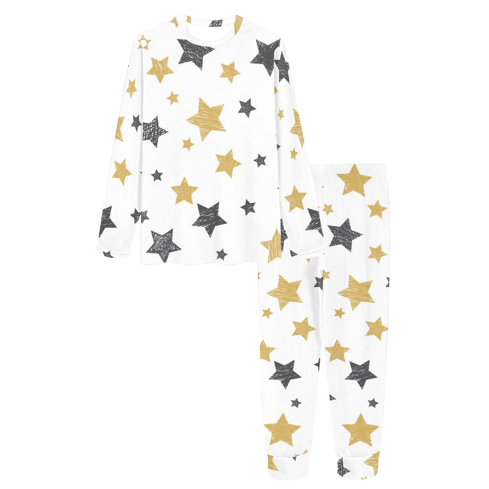 hand drawn gold black star pattern Women's All Over Print Pajama Set