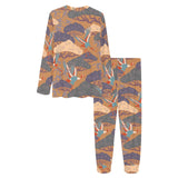 Bonsai bamboo stork japanese pattern brown theme Women's All Over Print Pajama Set