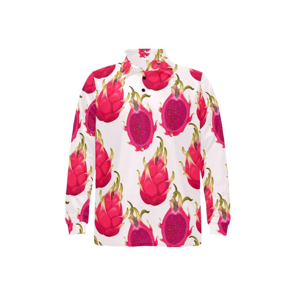 dragon fruits design pattern Men's Long Sleeve Polo Shirt
