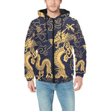 Gold dragon pattern Men's Padded Hooded Jacket