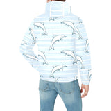 Dolphin blue striped background Men's Padded Hooded Jacket