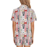 Pig Pattern Print Design 02 Women's V-Neck Short Pajama Set