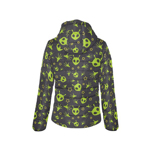 Alien Pattern Print Design 02 Women's Padded Hooded Jacket