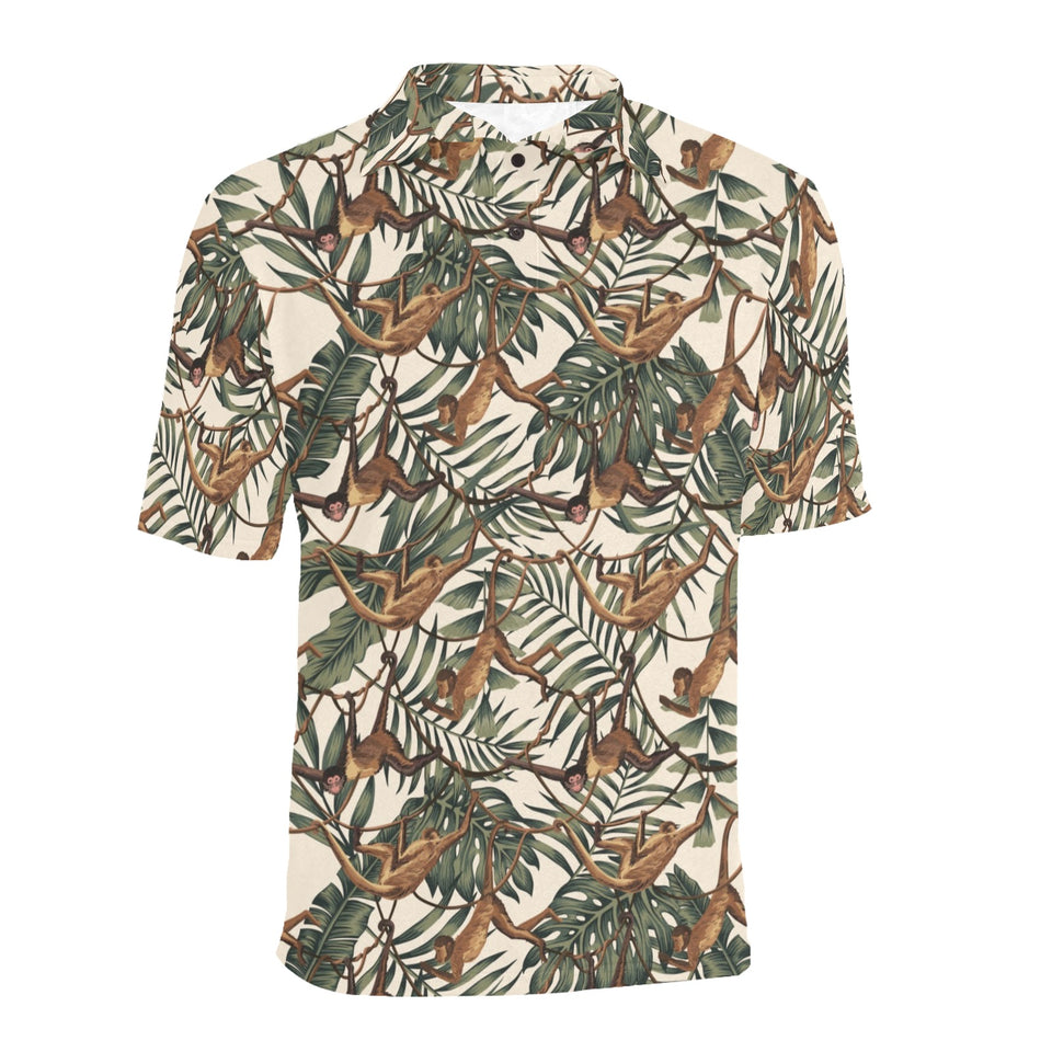Monkey tropical leaves background Men's All Over Print Polo Shirt