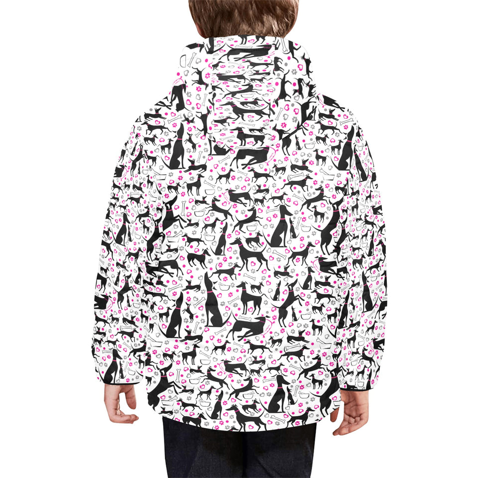 Greyhound Pattern Print Design 02 Kids' Boys' Girls' Padded Hooded Jacket