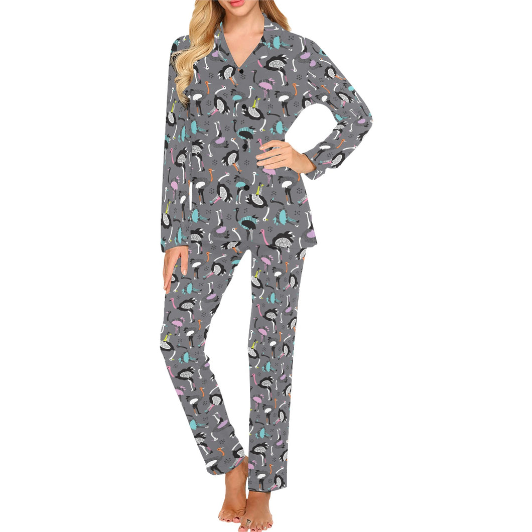 Ostrich Pattern Print Design 01 Women's Long Pajama Set