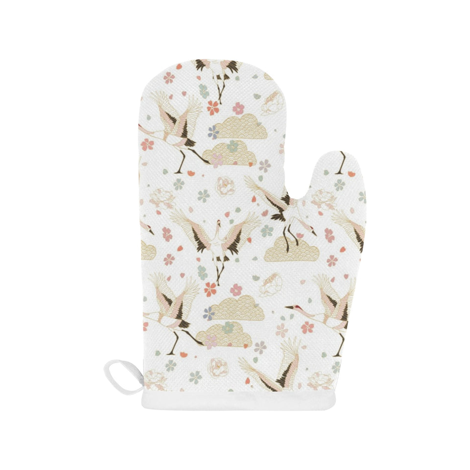 Beautiful Japanese cranes pattern Heat Resistant Oven Mitts