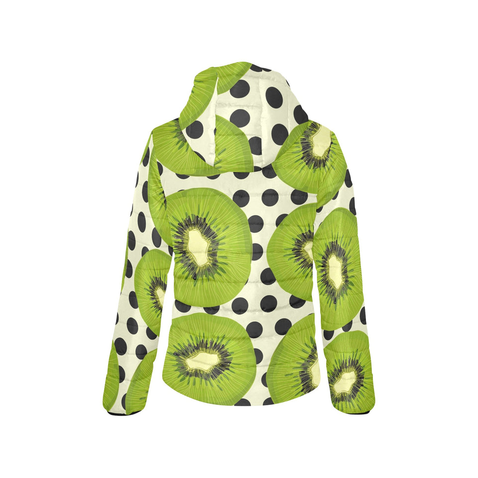 kiwi black dot background Women's Padded Hooded Jacket