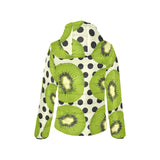 kiwi black dot background Women's Padded Hooded Jacket
