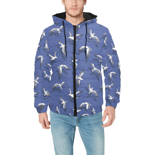 Seagull Pattern Print Design 03 Men's Padded Hooded Jacket