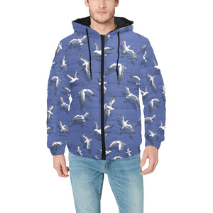 Seagull Pattern Print Design 03 Men's Padded Hooded Jacket