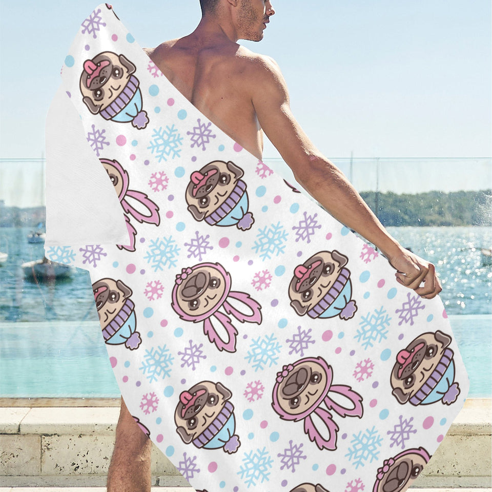 Cute pug hat rabbit costume pattern Beach Towel