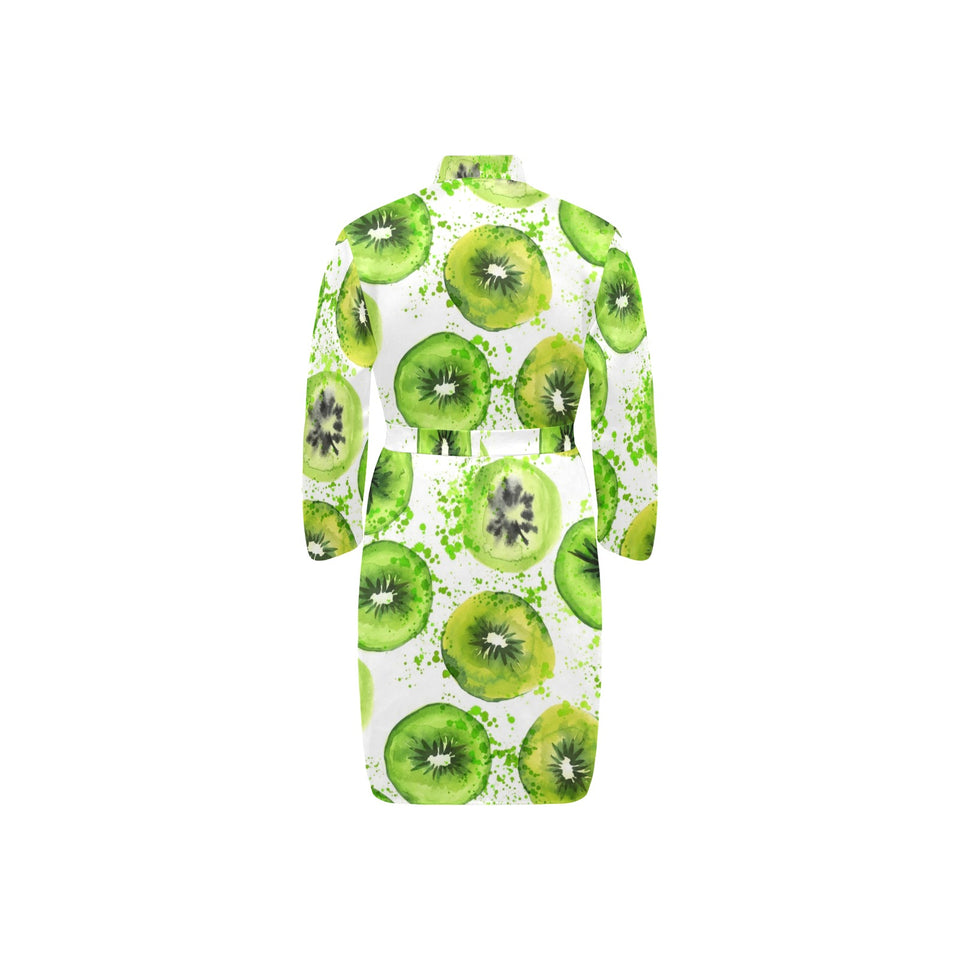 Watercolor kiwi pattern Men's Long Sleeve Belted Night Robe